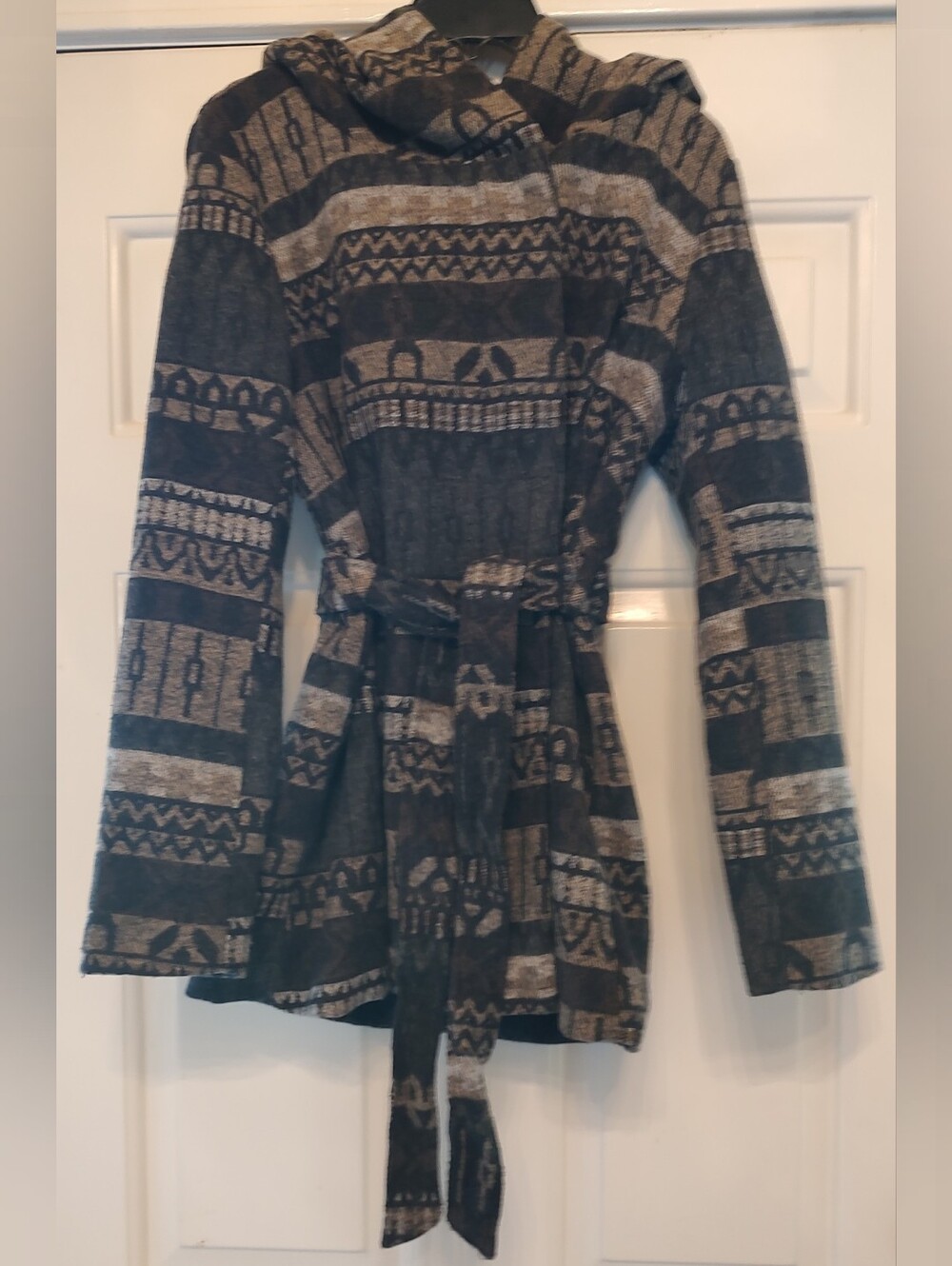 Mossimo Women’s Hooded Belted Patterned Jacket Coat Size Large